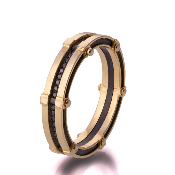 band Band, 18K Black and   Wedding black band Gold Diamond Men's Wedding Gold  18k gold wedding