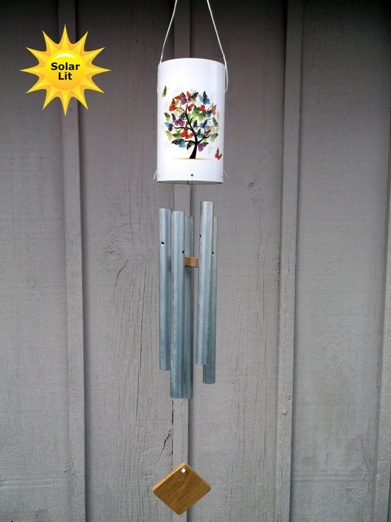 Butterfly Tree Yard Art PVC Wind Chime with Solar Light