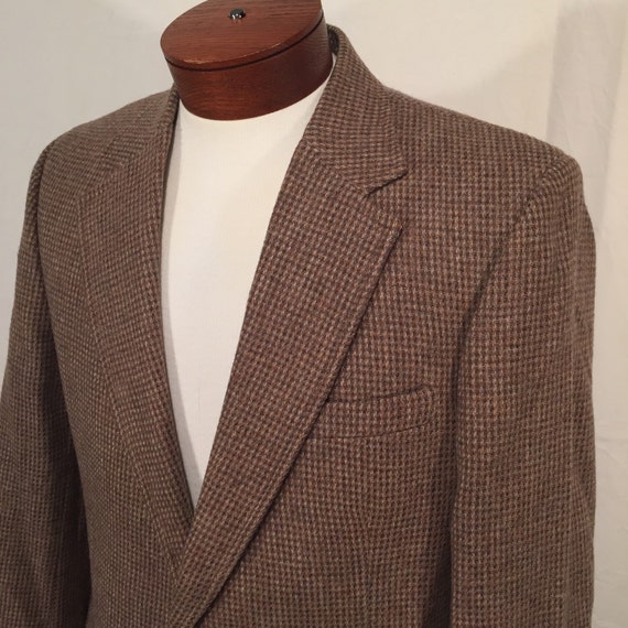Vintage Tweed 40R Medium Gold Tan Blue Gray Sport Coat Jacket