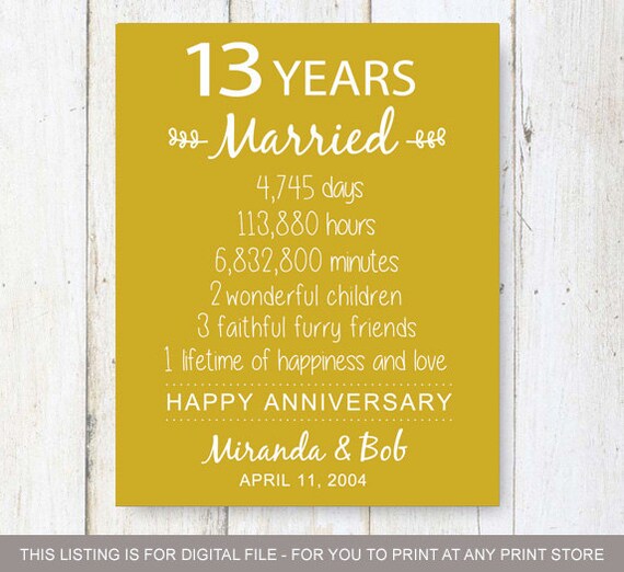 13th Anniversary  Gift  13  years  of Wedding  Anniversary 