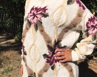 Knit sweater dress,medium-large,tan ,green,pink,red
