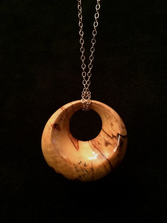 Sterling Silver Necklace with Hand-Turned Maple Wood Pendant
