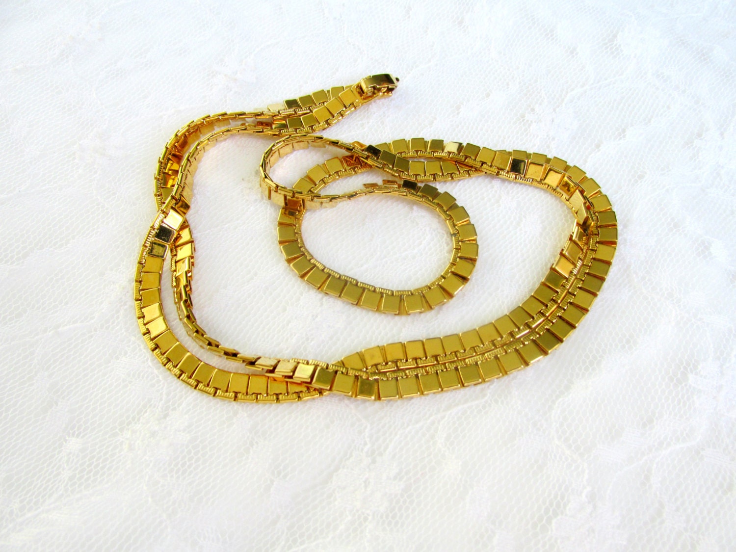 Long Gold Box Chain Necklace 28 Inch Length Signed