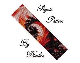 Peyote Beading pattern Bracelet Fire Magic. Even count 2 drop peyote stitch. Pattern PDF. seed besd pattern beaded beadwork