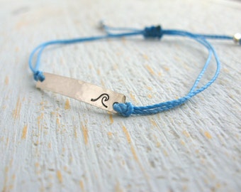 Wave Bracelet, Silver Wave Bracelet, Simple Wave Bracelet, Wave String Bracelet, Adjustable Wave Bracelet, Stamped Wave Bracelet