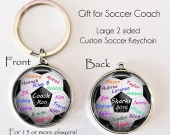 Soccer Coach gift, PERSONALIZED SOCCER BALL key chain - 2 sided - gift for soccer coach from team "signed" by team players, Soccer Coach