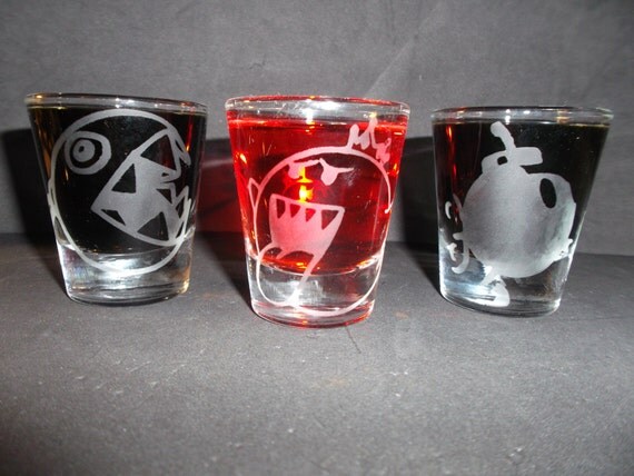 3 mario baddies etched shot glass set fan made