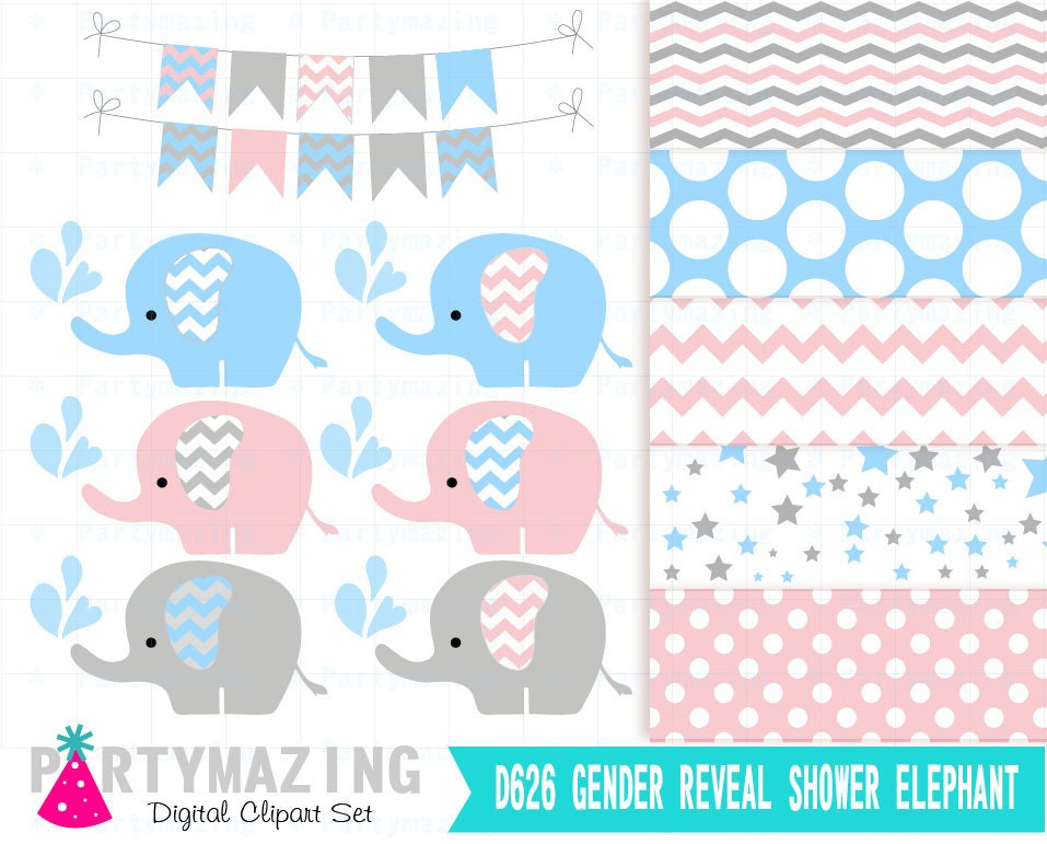 Download Gender Reveal Elephant Clipart Pink and Blue Cute Chevron