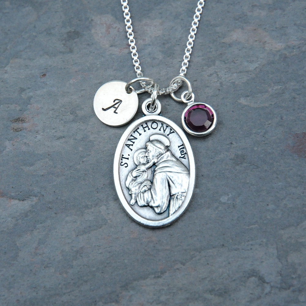 Saint St Anthony Necklace Personalized Swarovski Crystal