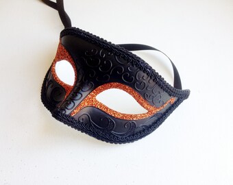 Mens Halloween Mask, Simple Mens Black Masquerade Mask, Venetian Mens Masks, Custom Shimmer Black Mens Masquerade masks