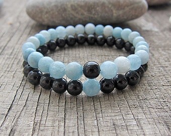 His and his bracelets Missing piece bracelets Gays couples Engagement gift for couples Blue and black bracelets Presents for boyfriends