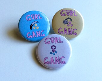 Girl Gang Pinback Button, Girl Gang Pin, Girl Gang Button, Feminism Pin, Feminist Pin, Venus Symbol Pin, Feminist Button, Girl Power Pin
