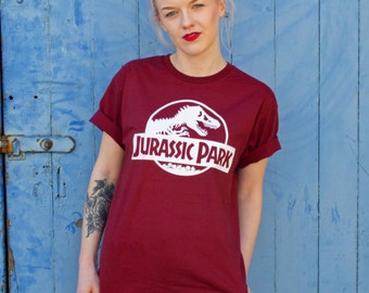 Vintage Style Jurassic Park Burgundy T-Shirt