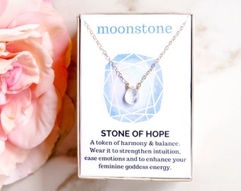 Moonstone Necklace / Healing Crystal Jewelry / Rainbow Moonstone / Gift for Her / Bridesmaid Gift / Dainty Necklace / Delicate Necklace