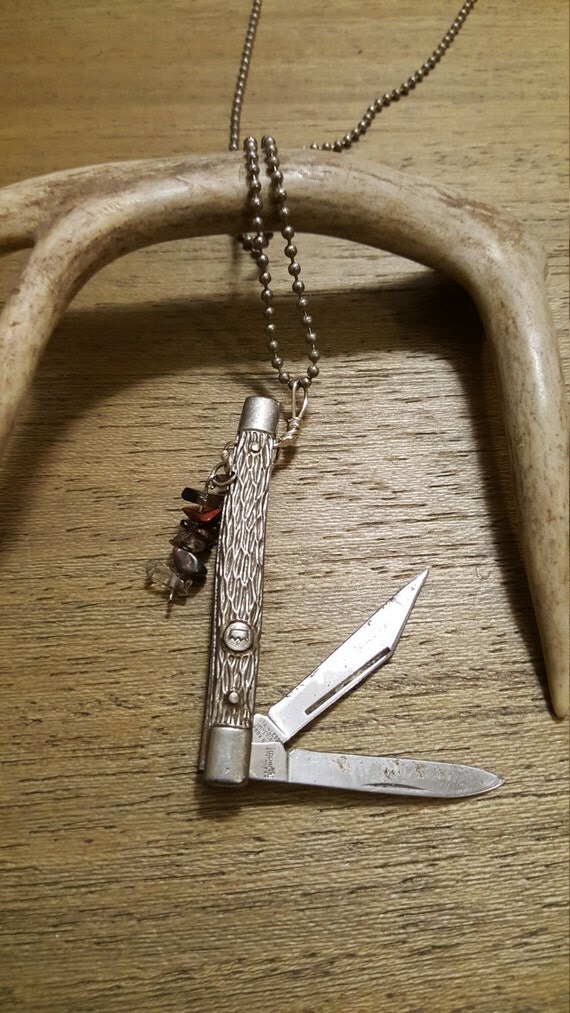 Antique Pocket Knife Necklace Silver Toned with by JewelNerd