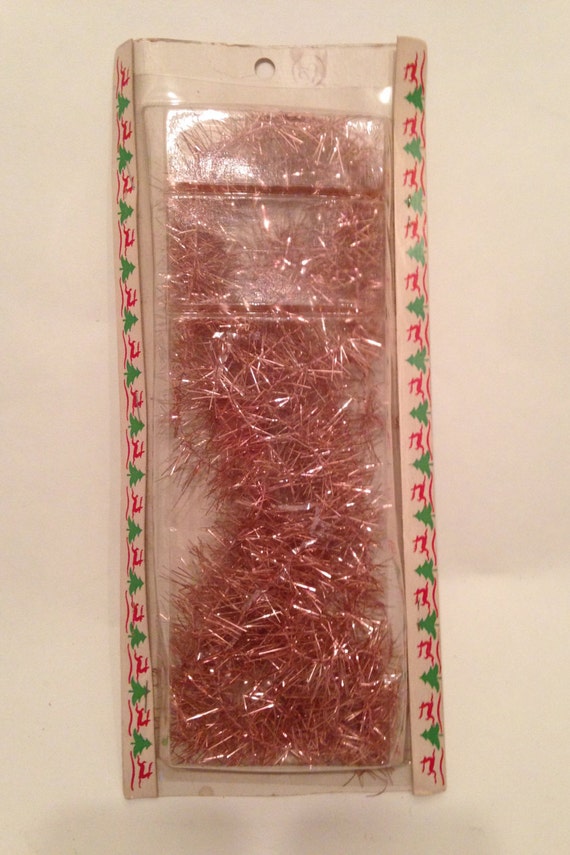 vintage pink tinsel garland in original box vintage pink tinsel garland in original box