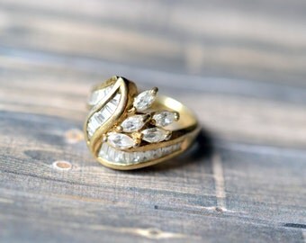 Sterling Silver Gold Vermeil Cubic Zirconia Cocktail Ring