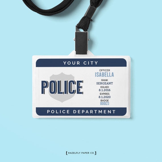 Play Police Ficer Name Badge Printable Personalized ID