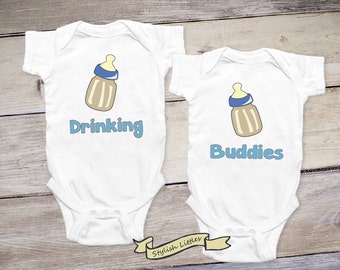Drinking Buddies Set of Twin Boys Shirt, Twin Onesies® Newborn Twins Baby Boy Twins Baby Gifts Matching Outfits for Twins