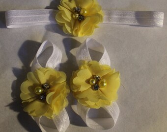 Baby Footless Sandals, Yellow Footless Sandals, Matching Footless Sandals & Headband, Baby Headband, Infant Yellow Headband, Yellow Sandals