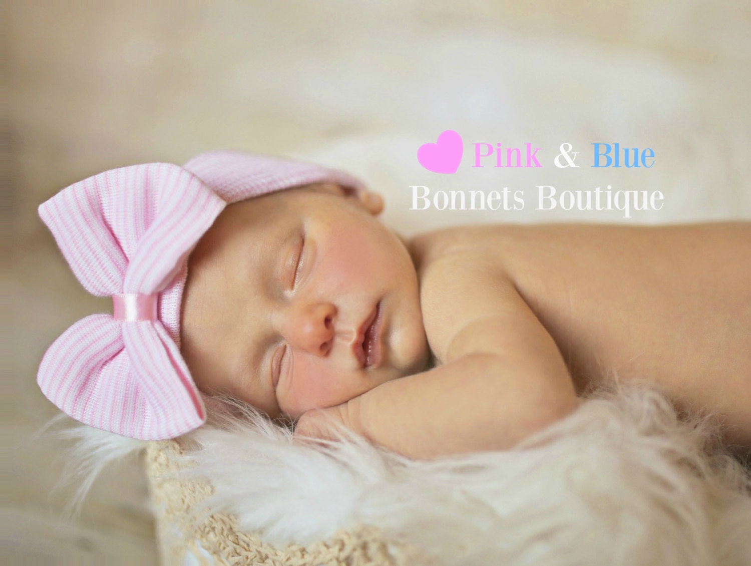 Newborn girl Hat with Bow in Pink Newborn by PinkandBlueBonnets