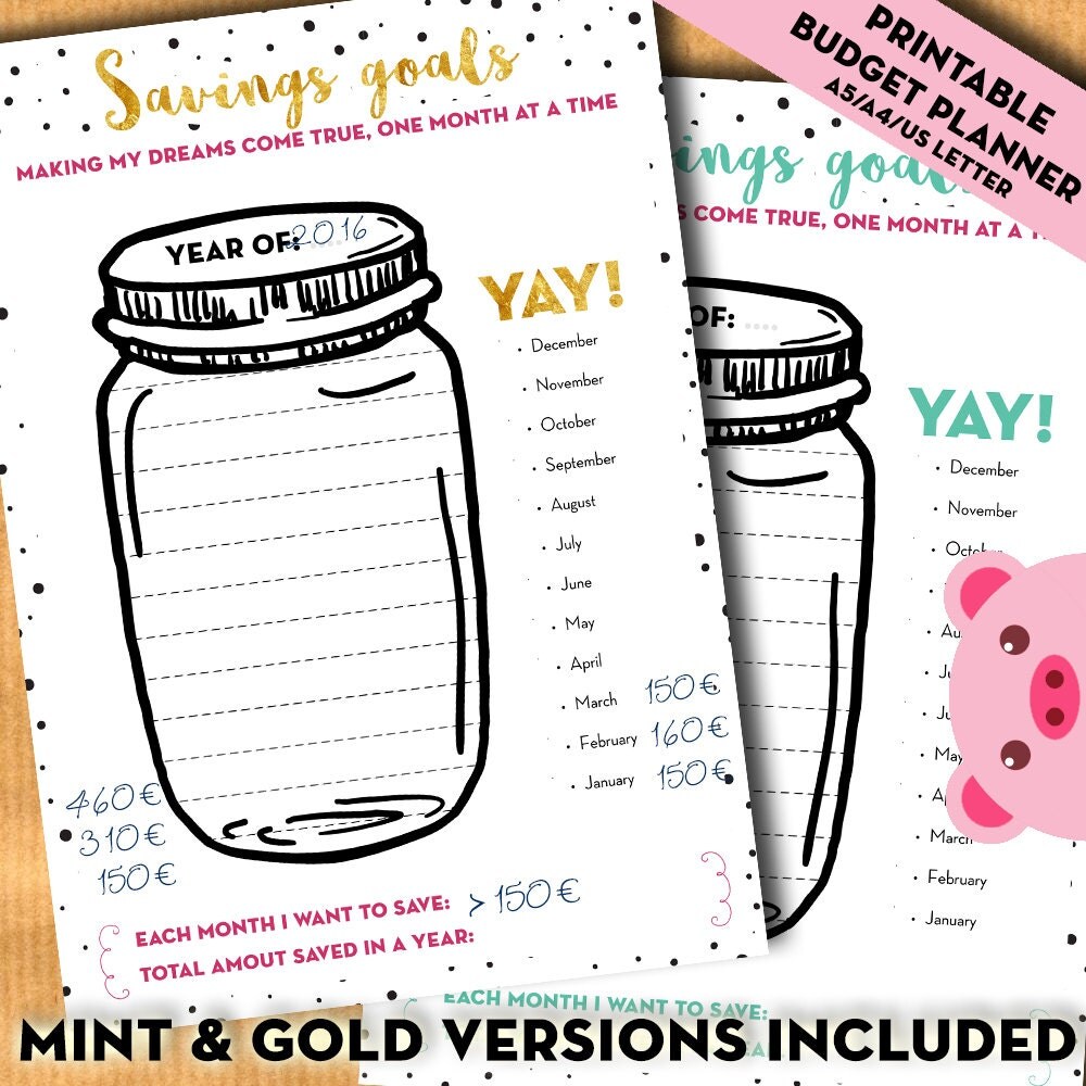 Savings goal tracker jar savings chart Budget planner