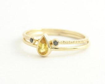 Gold Wedding Set - Sapphire Ring - Sapphire Diamond Ring - Gold Ring - Gemstone Ring - Gold Engagement Ring - Gold Diamond Ring