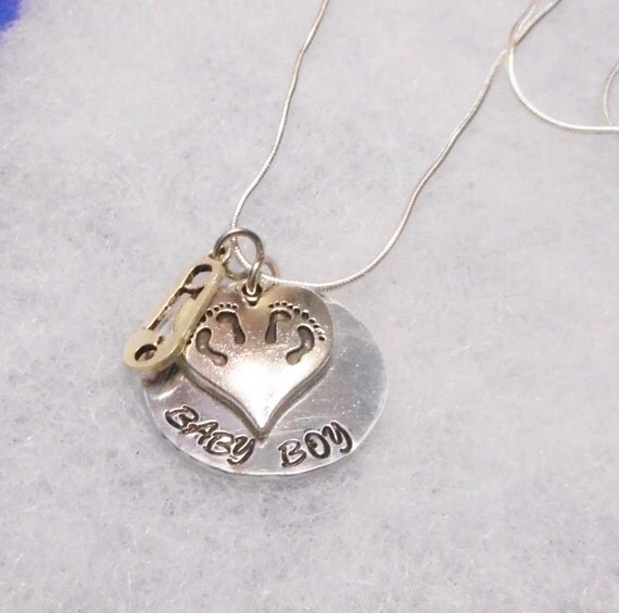 Baby boy necklace hand stamped necklace sterling silver