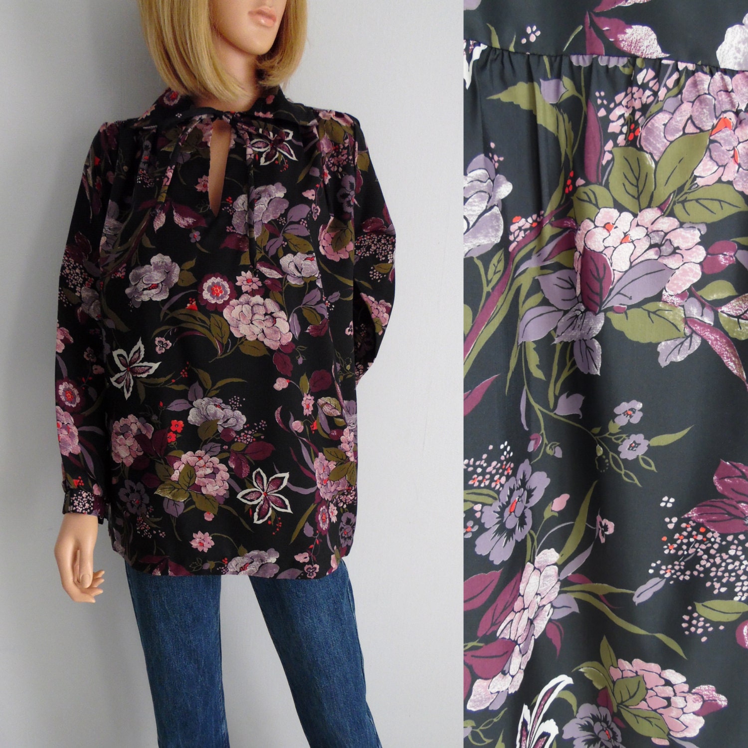 The Nu Vintage - Long Sleeve Multi Flower Top Purple Yellow Flower main image 1
