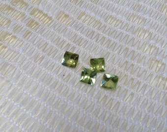 Natural Genuine Hebei Peridot Apple Green Cushion Cut Set of 4 1.25ctw 4x4mm