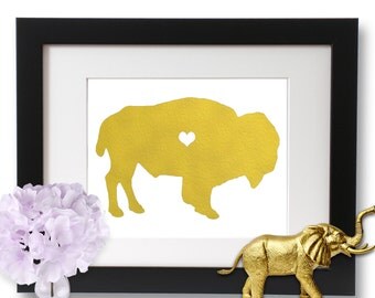 Buffalo Print, buffalo Art, Gold Foil prints, Animal Art Print, Home Decor, water buffalo