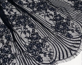 Black Lace fabric French Lace, Chantilly Lace, Bridal lace Wedding Lace Evening dress lace Scalloped Floral lace Lingerie Lace by the yard
