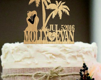 rustic wedding cake topper, silhouette personalized wedding cake topper, mr and mrs cake topper, Palm cake topper, funny wedding cake topper
