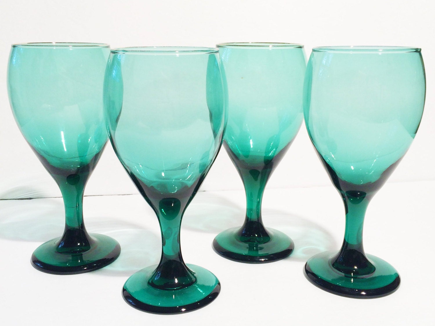 Vintage Teal Wine Glasses Green Glass Goblets Set of 4