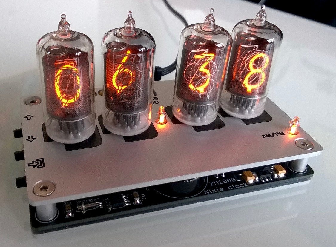 Nixie tube digital clock silver anodized aluminum by betatronics