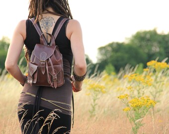 Brown Womens Leather Backpack, Leather Rucksack, Shoulder Bag, Leather Bag, Leather Pouch, Satchel, Fashion Backpack, Mini Backpack
