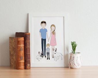 custom family portrait, illustration, custom portrait, wall decor, gift for family, drawing, illustration, mothers day, fathers day