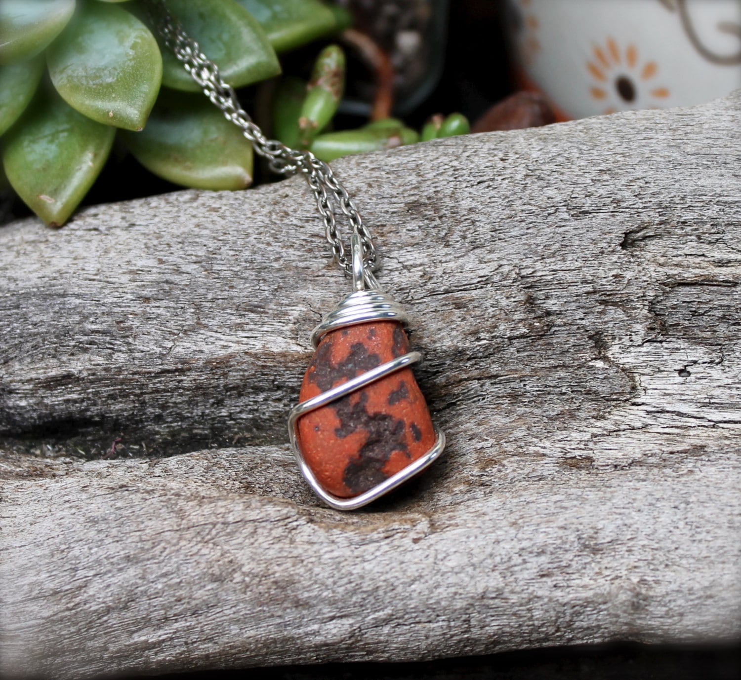 Red Agate Necklace Raw Stone Necklace by MermaidTearsDesigns