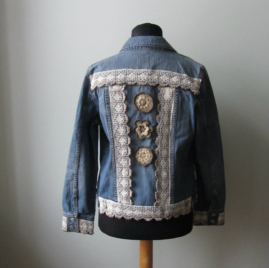  Upcycled Boho Denim Jacket Denim Jacket with Lace and