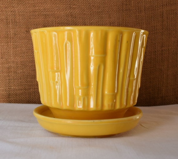 Vintage Bright Yellow BAMBOO MCCOY Planter Pottery Pot Golden