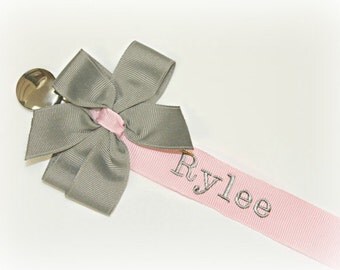 Pacifier Clip Personalized Pacifier Clip Pink & Gray Baby Girl Personalized Soothie Clip Nuk Paci Clip Newborn Baby gift