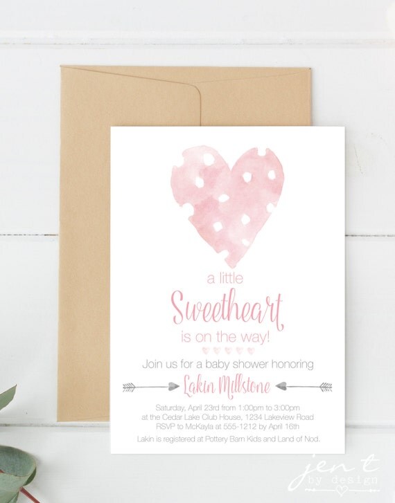 Watercolor Heart Shower Invites