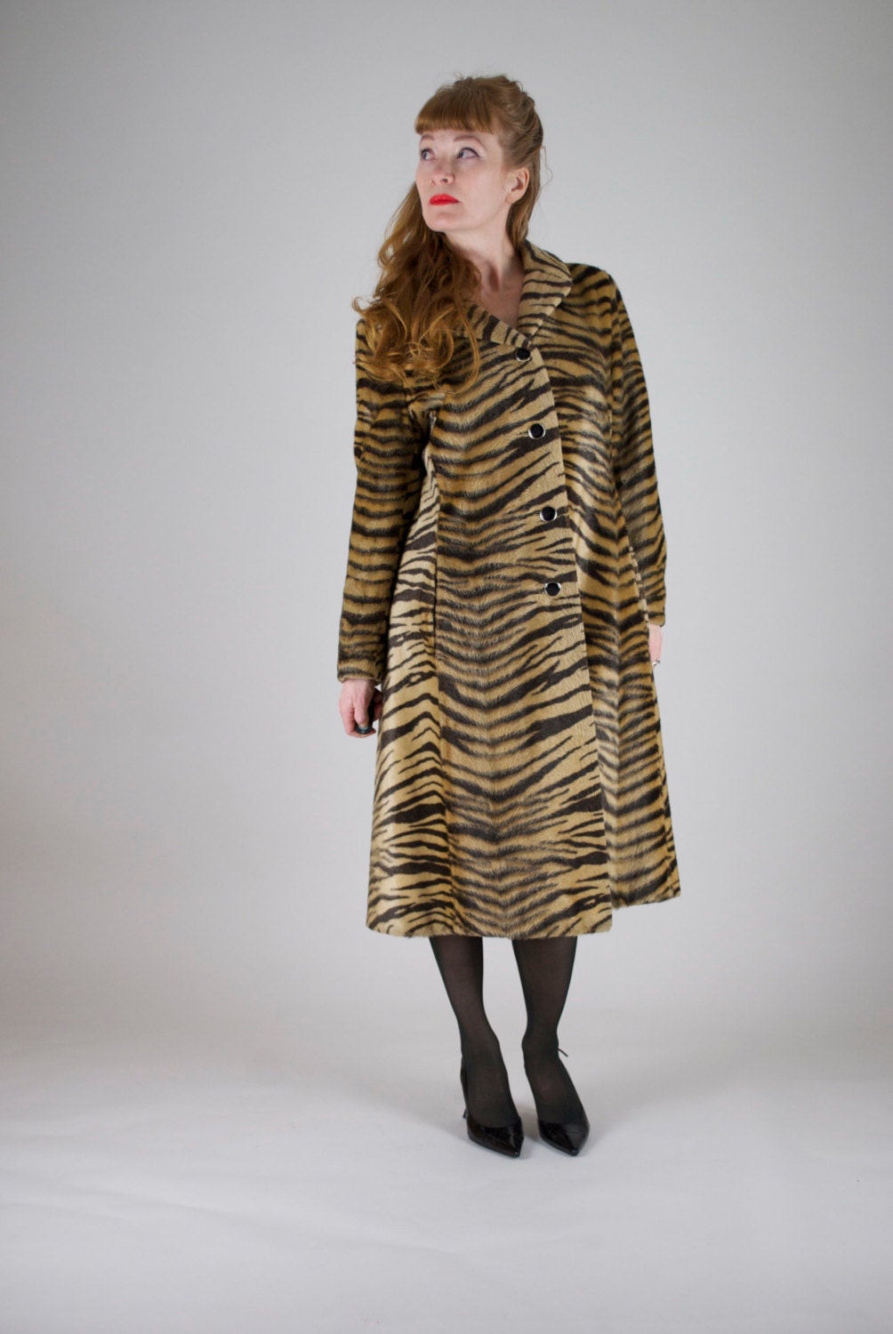 tiger print faux fur coat