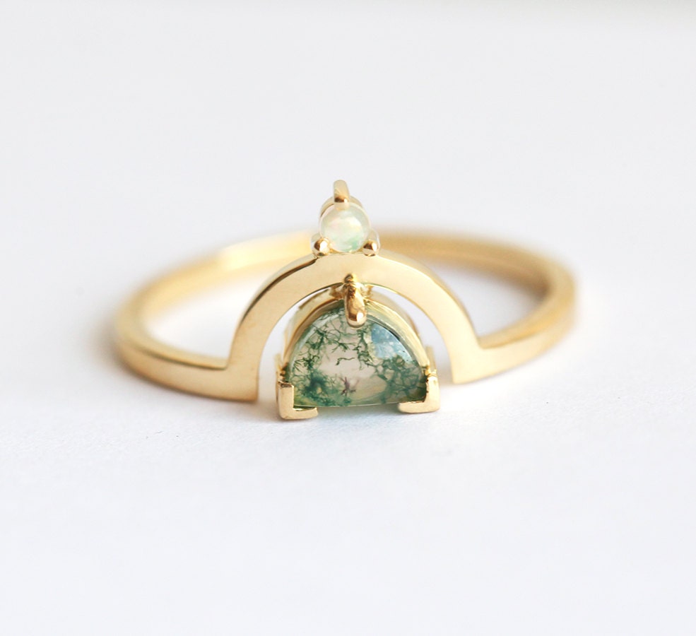 Moss Agate Ring Healing Ring Green Stone Ring Unique Ring