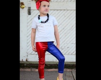 Harley Quinn inspired Suicide squad Red Blue metallic legging