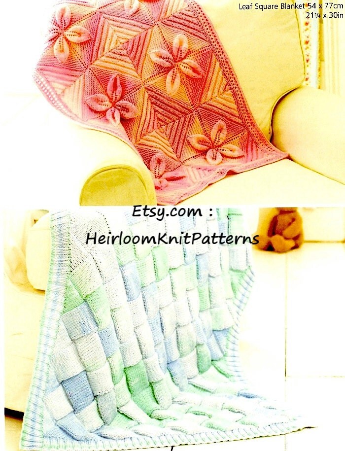Baby Blankets Knitting Pattern Entrelac and Leaf Square