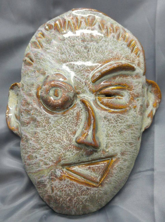 Funky glazed art pottery mask face sculptue