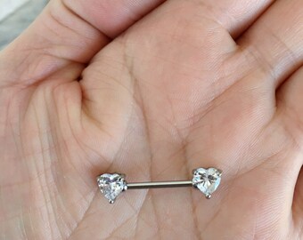 Set of ( 2 ) CZ Heart Silver Nipple Ring.242.