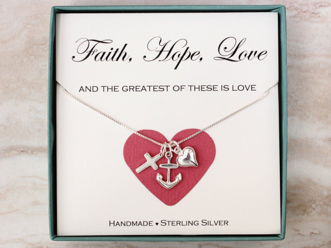 Faith Hope Love necklace Sterling silver heart cross anchor