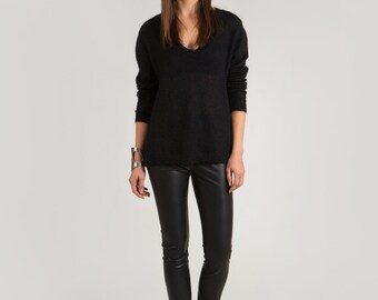 Mohair V neck sweater | Women's mohair sweater | Black mohair sweater | Loose sweater | V neck sweater | KEITH
